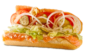 Essen bestellen: Lachs Sandwich mit echtem skandinav. Lachs und Meerrettich