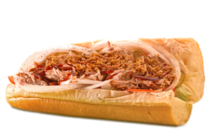 Essen bestellen: Pulled Pork Sandwich mit gerupftem Schweinebraten und BBQ-Soße